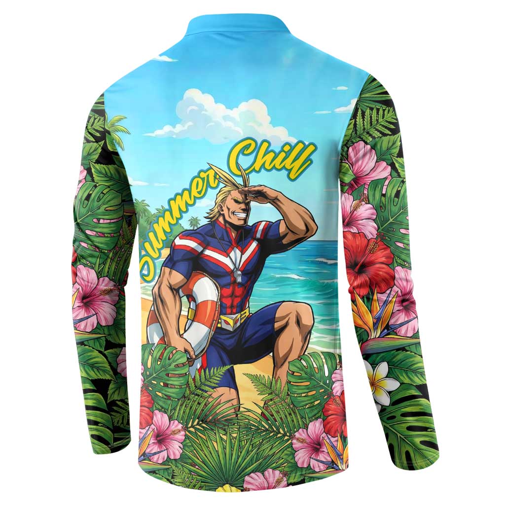 Toshinori Yagi Summer Chill Button Sweatshirt Heroic Tropical Anime Art