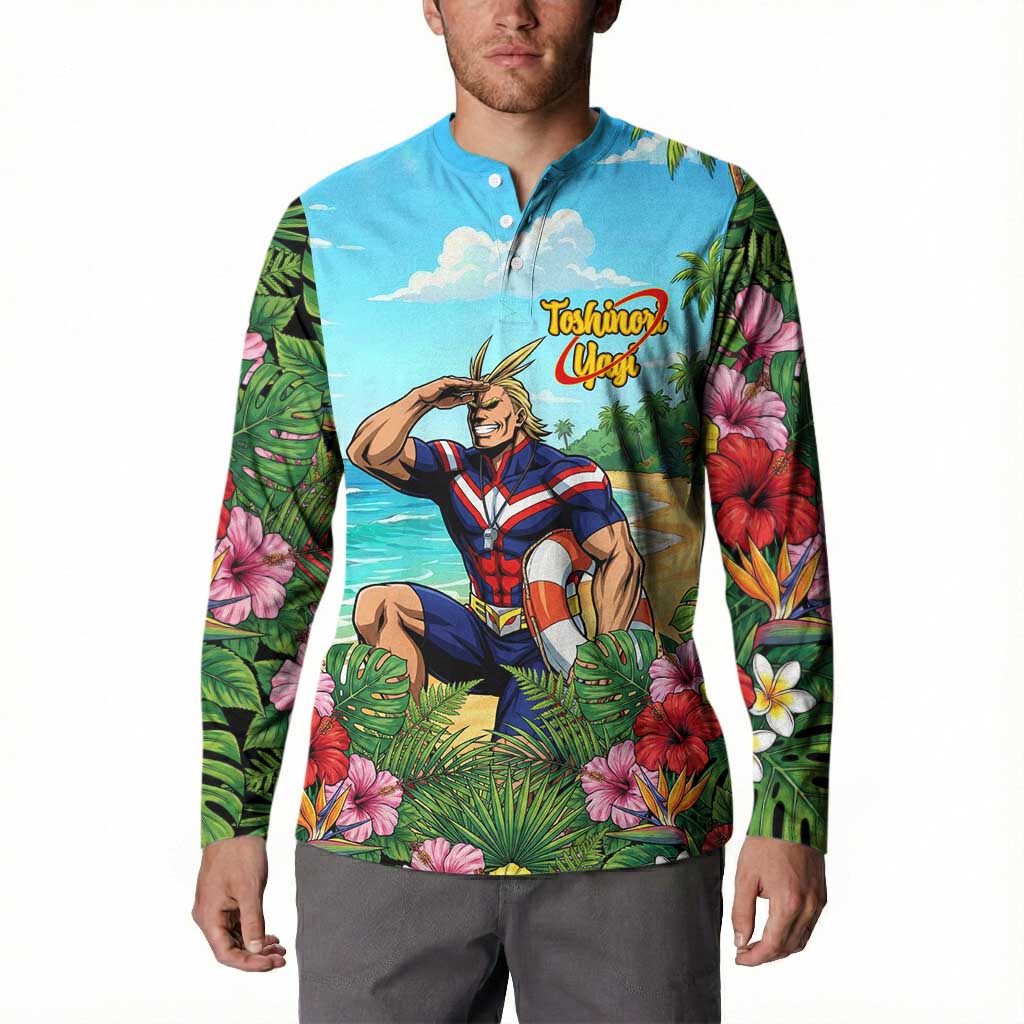Toshinori Yagi Summer Chill Button Sweatshirt Heroic Tropical Anime Art