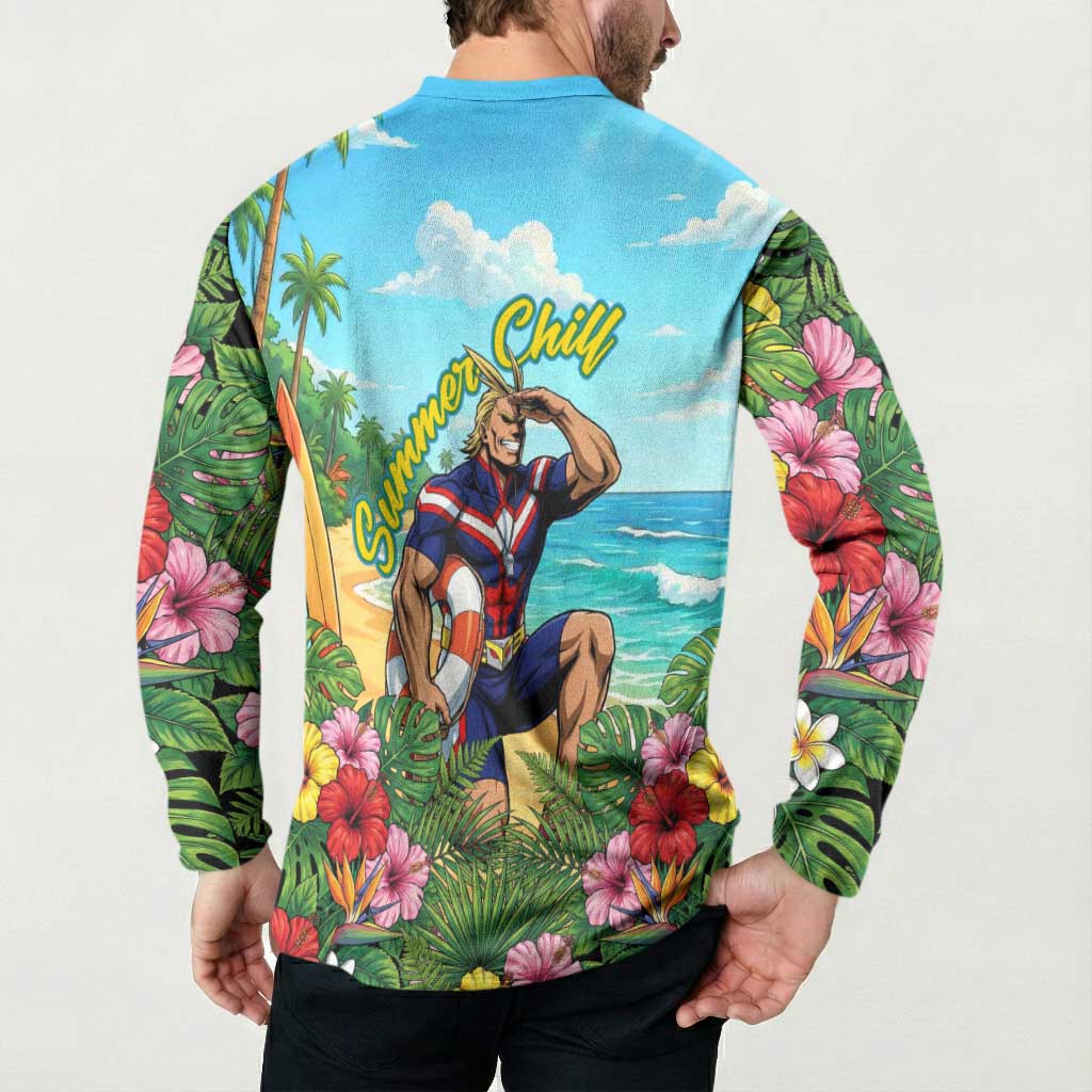Toshinori Yagi Summer Chill Button Sweatshirt Heroic Tropical Anime Art