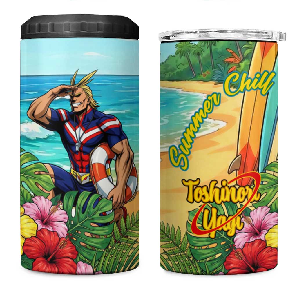 Toshinori Yagi Summer Chill 4 in 1 Can Cooler Tumbler Heroic Tropical Anime Art