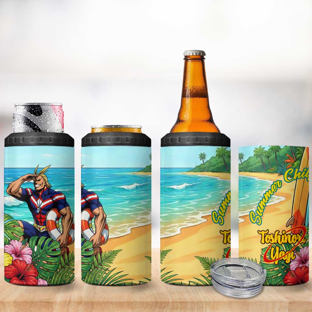 Toshinori Yagi Summer Chill 4 in 1 Can Cooler Tumbler Heroic Tropical Anime Art