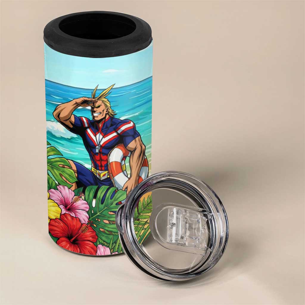 Toshinori Yagi Summer Chill 4 in 1 Can Cooler Tumbler Heroic Tropical Anime Art