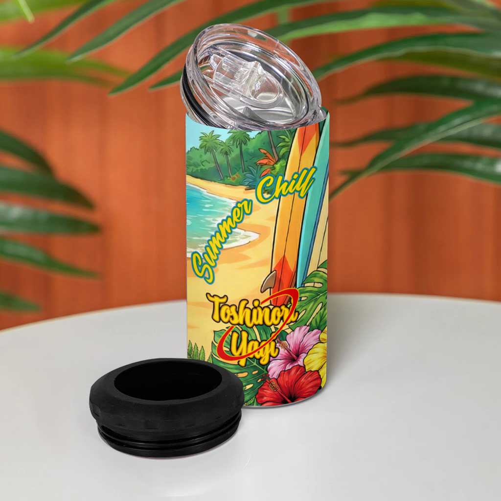 Toshinori Yagi Summer Chill 4 in 1 Can Cooler Tumbler Heroic Tropical Anime Art