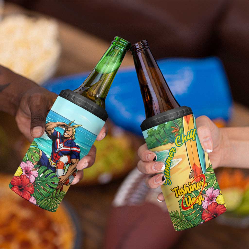 Toshinori Yagi Summer Chill 4 in 1 Can Cooler Tumbler Heroic Tropical Anime Art