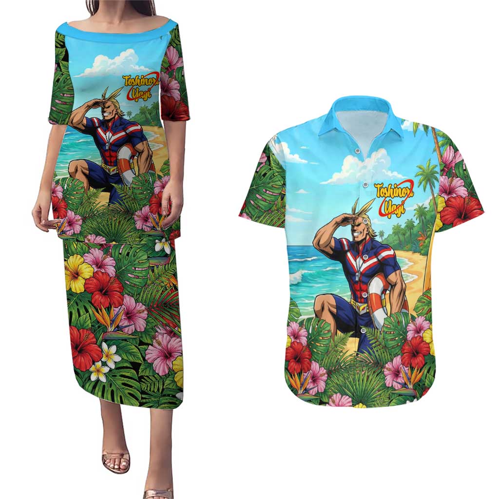 Toshinori Yagi Summer Chill Couples Matching Puletasi and Hawaiian Shirt Heroic Tropical Anime Art