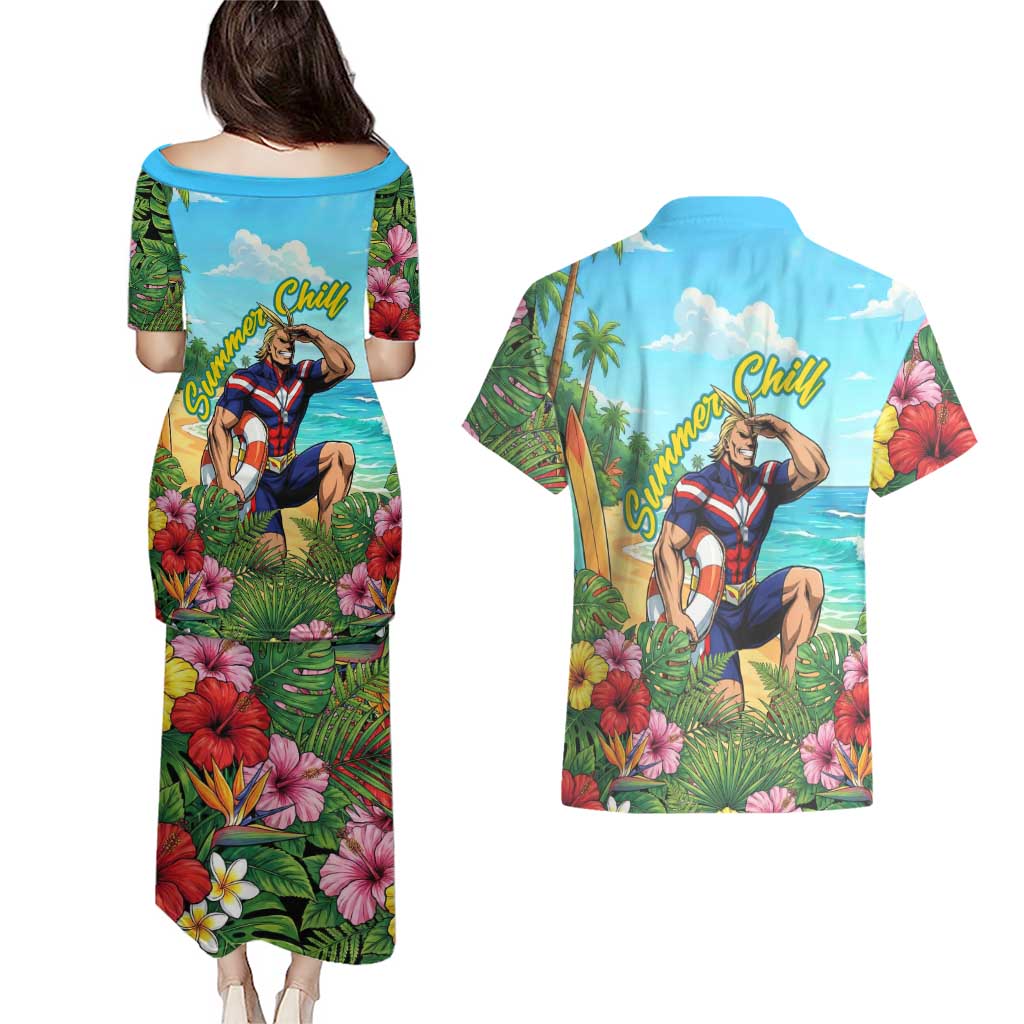 Toshinori Yagi Summer Chill Couples Matching Puletasi and Hawaiian Shirt Heroic Tropical Anime Art