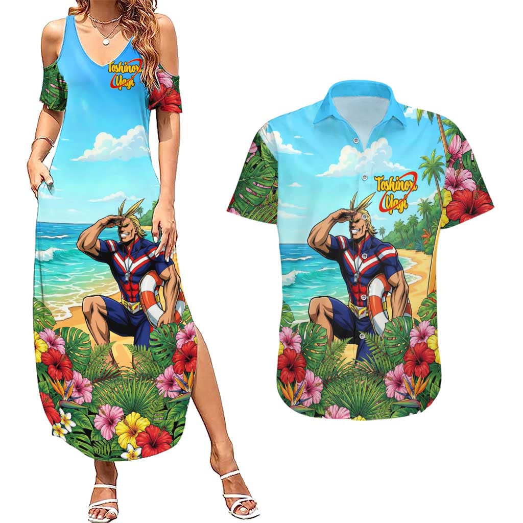 Toshinori Yagi Summer Chill Couples Matching Summer Maxi Dress and Hawaiian Shirt Heroic Tropical Anime Art