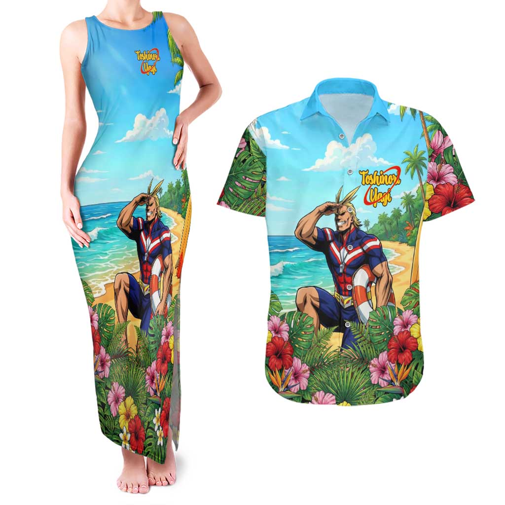 Toshinori Yagi Summer Chill Couples Matching Tank Maxi Dress and Hawaiian Shirt Heroic Tropical Anime Art