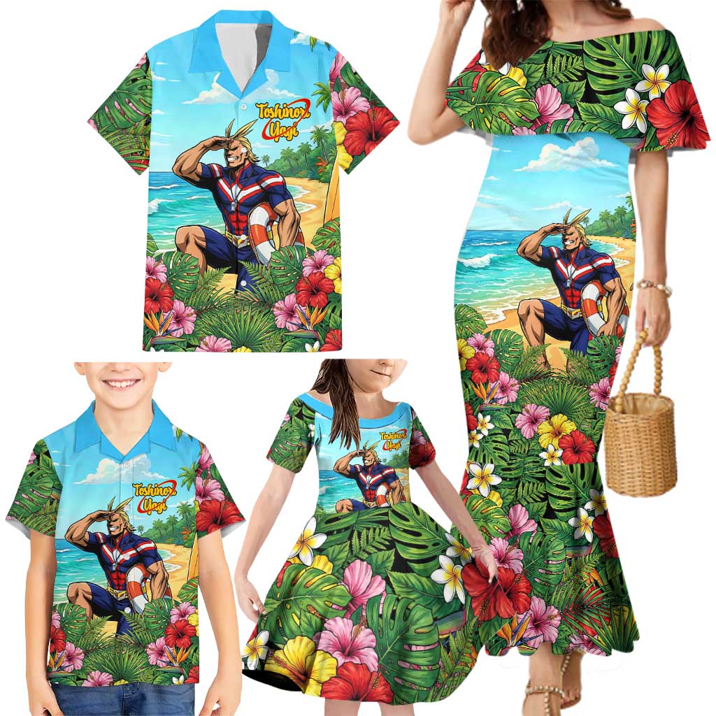 Toshinori Yagi Summer Chill Family Matching Mermaid Dress and Hawaiian Shirt Heroic Tropical Anime Art