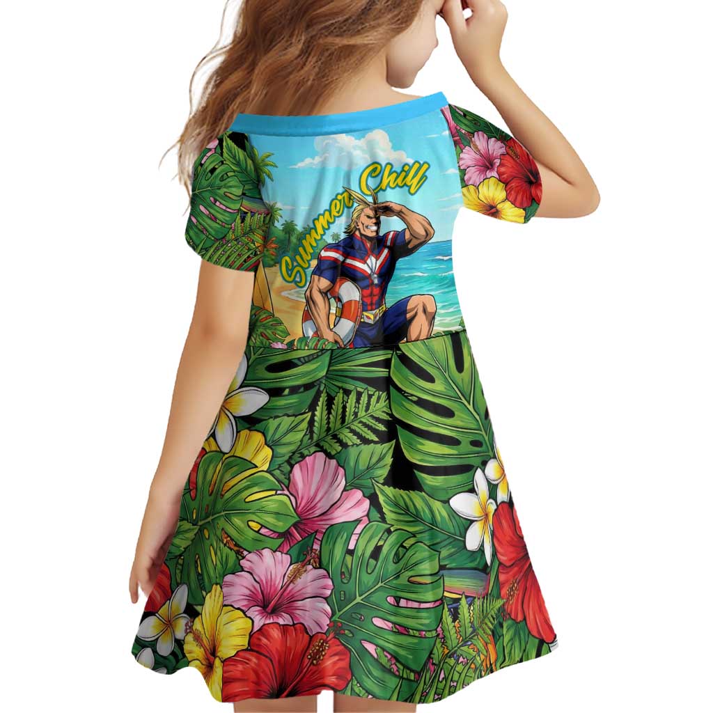 Toshinori Yagi Summer Chill Family Matching Off The Shoulder Long Sleeve Dress and Hawaiian Shirt Heroic Tropical Anime Art