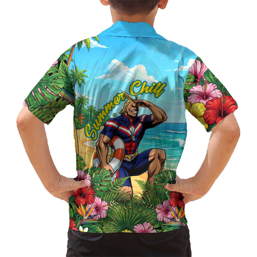 Toshinori Yagi Summer Chill Family Matching Off Shoulder Maxi Dress and Hawaiian Shirt Heroic Tropical Anime Art