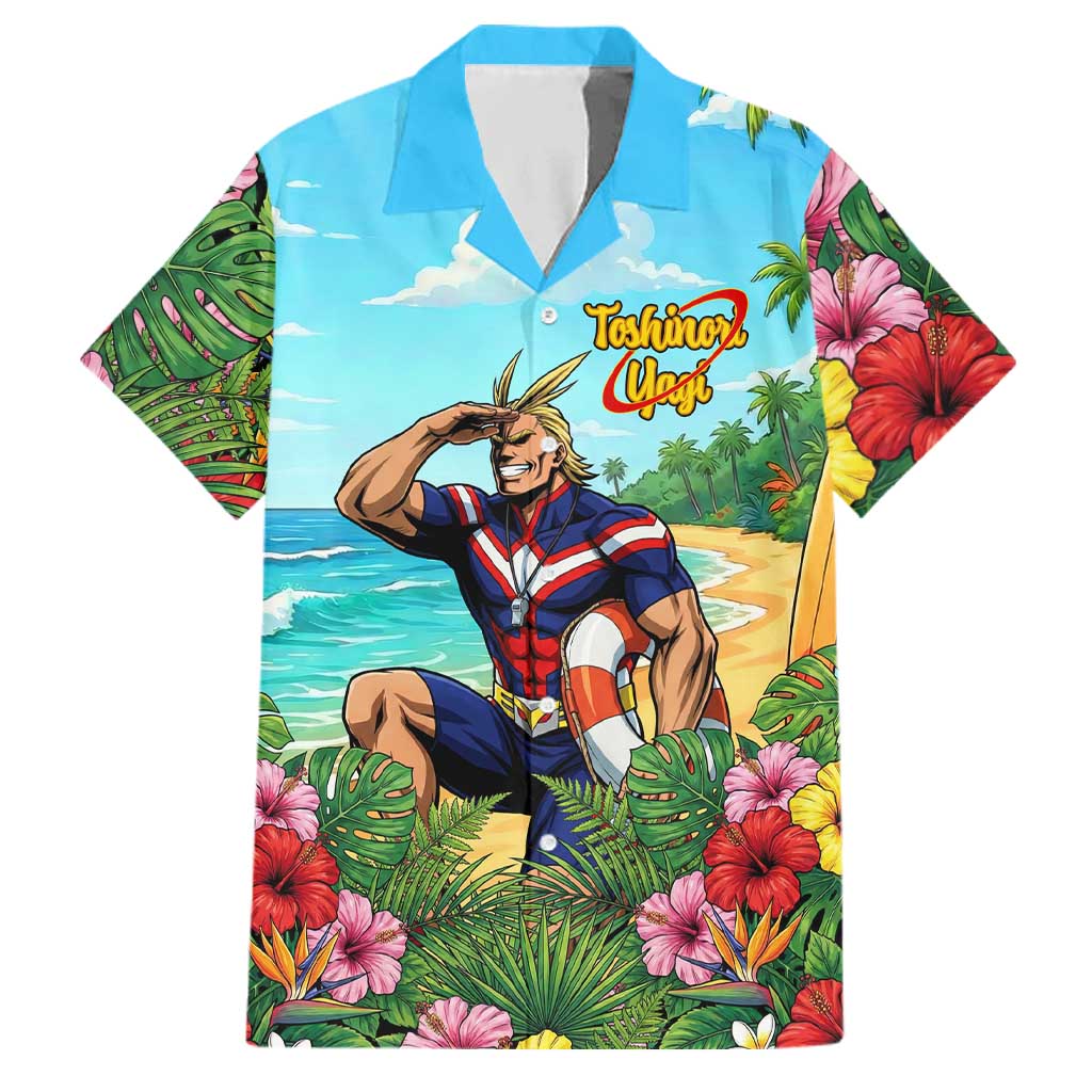 Toshinori Yagi Summer Chill Family Matching Off Shoulder Short Dress and Hawaiian Shirt Heroic Tropical Anime Art