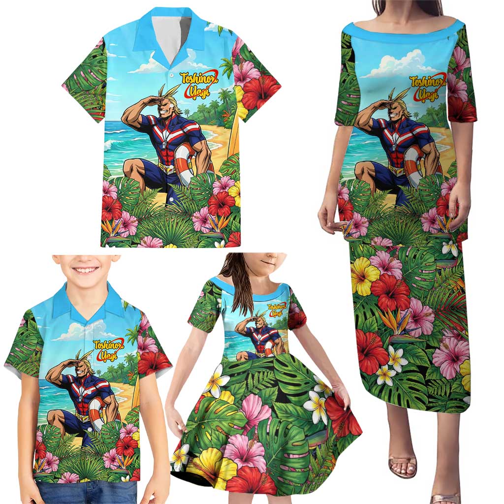 Toshinori Yagi Summer Chill Family Matching Puletasi and Hawaiian Shirt Heroic Tropical Anime Art