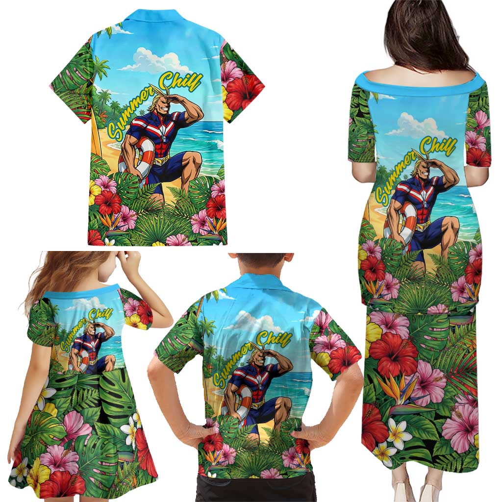 Toshinori Yagi Summer Chill Family Matching Puletasi and Hawaiian Shirt Heroic Tropical Anime Art