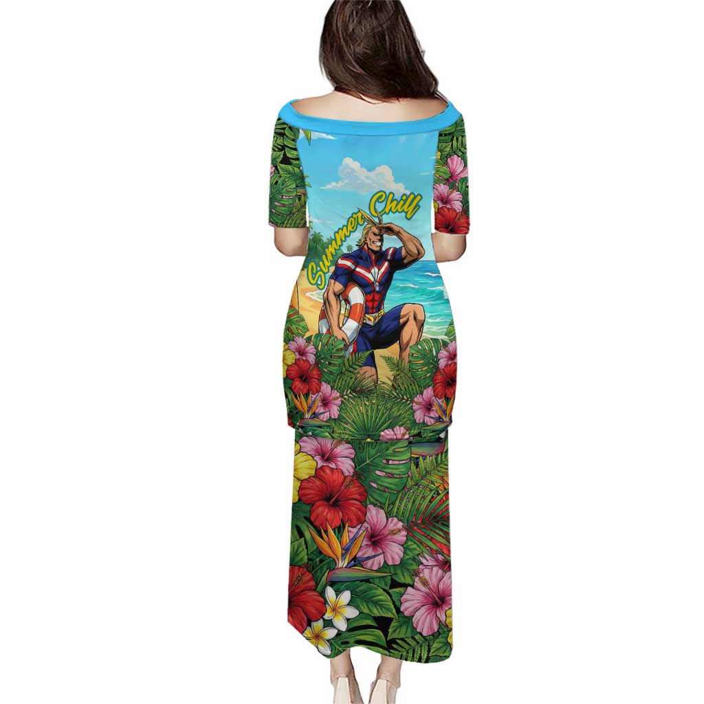 Toshinori Yagi Summer Chill Family Matching Puletasi and Hawaiian Shirt Heroic Tropical Anime Art