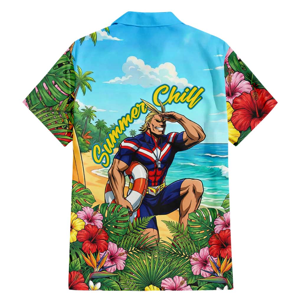Toshinori Yagi Summer Chill Family Matching Short Sleeve Bodycon Dress and Hawaiian Shirt Heroic Tropical Anime Art