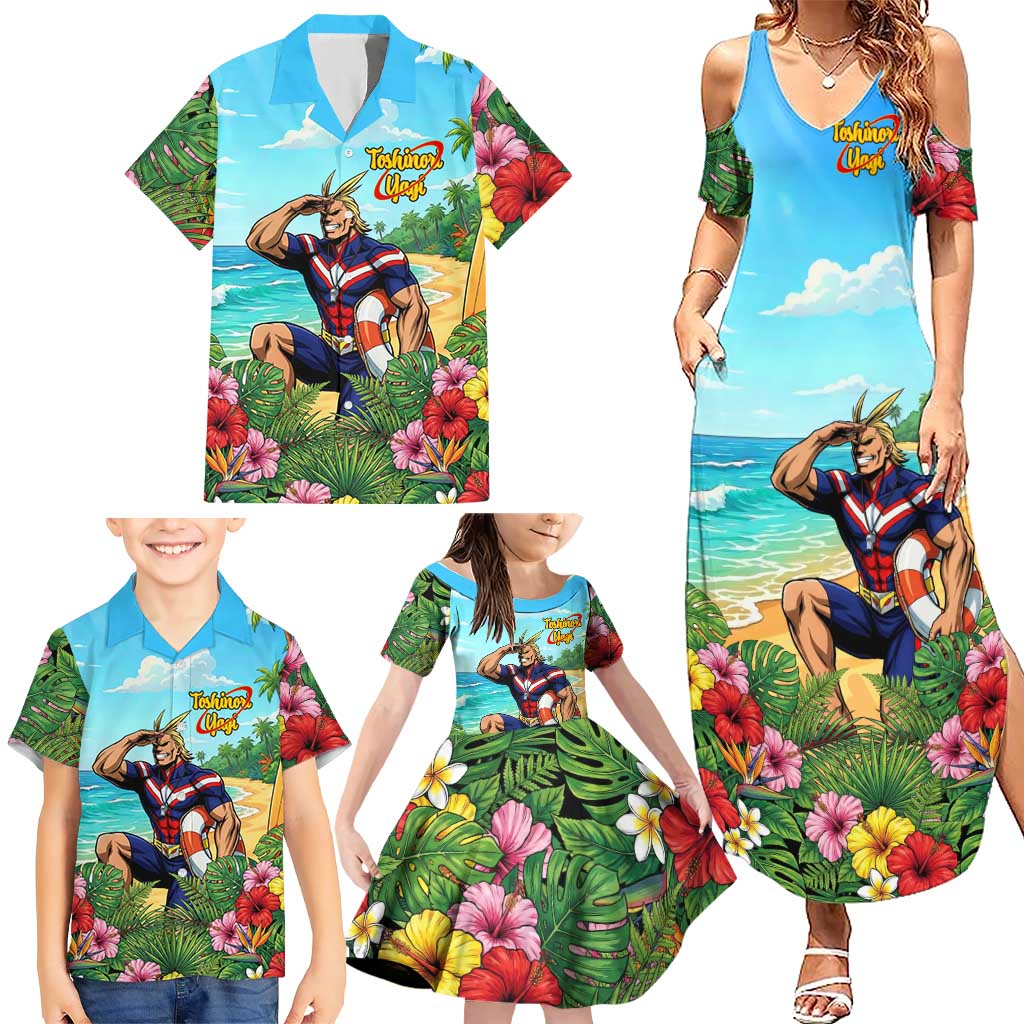 Toshinori Yagi Summer Chill Family Matching Summer Maxi Dress and Hawaiian Shirt Heroic Tropical Anime Art