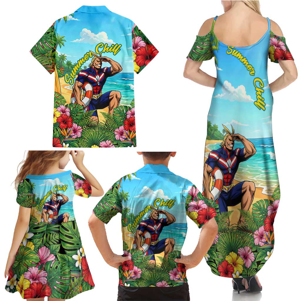 Toshinori Yagi Summer Chill Family Matching Summer Maxi Dress and Hawaiian Shirt Heroic Tropical Anime Art