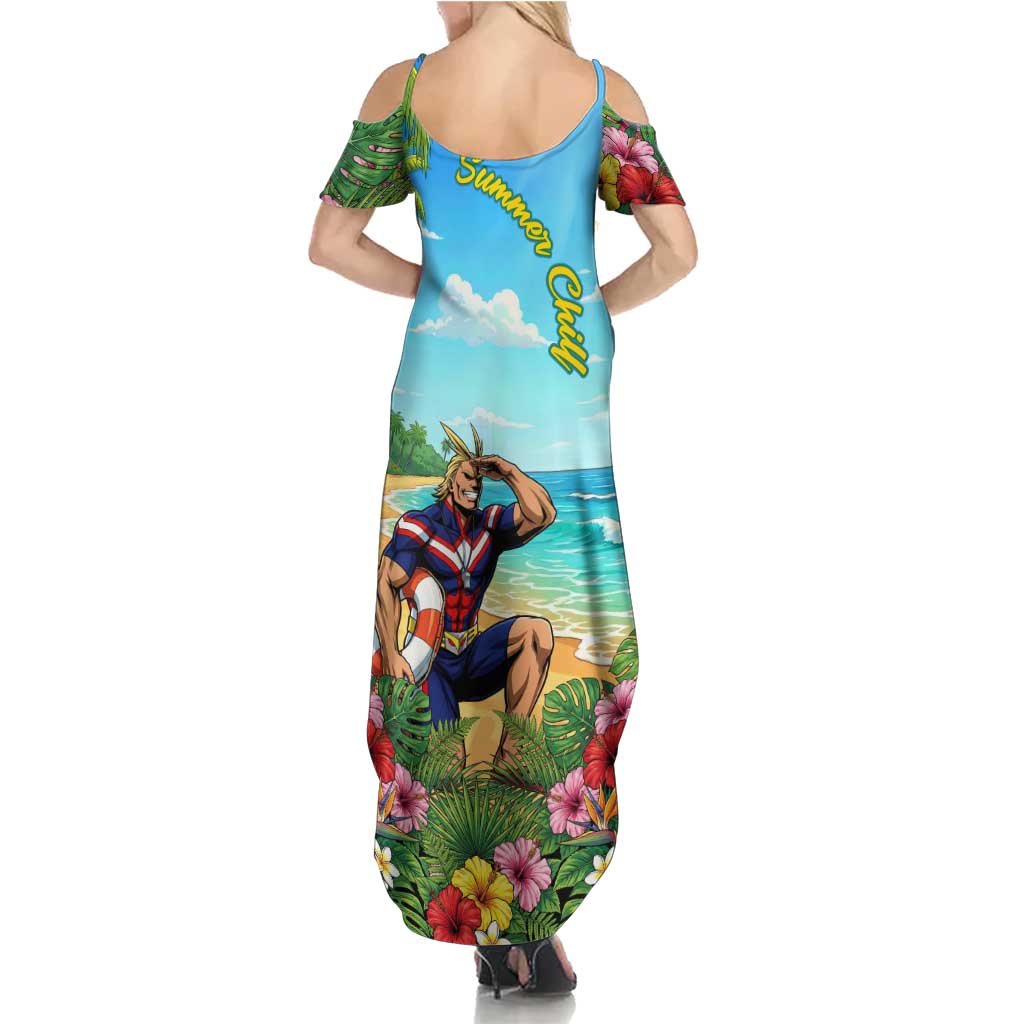 Toshinori Yagi Summer Chill Family Matching Summer Maxi Dress and Hawaiian Shirt Heroic Tropical Anime Art