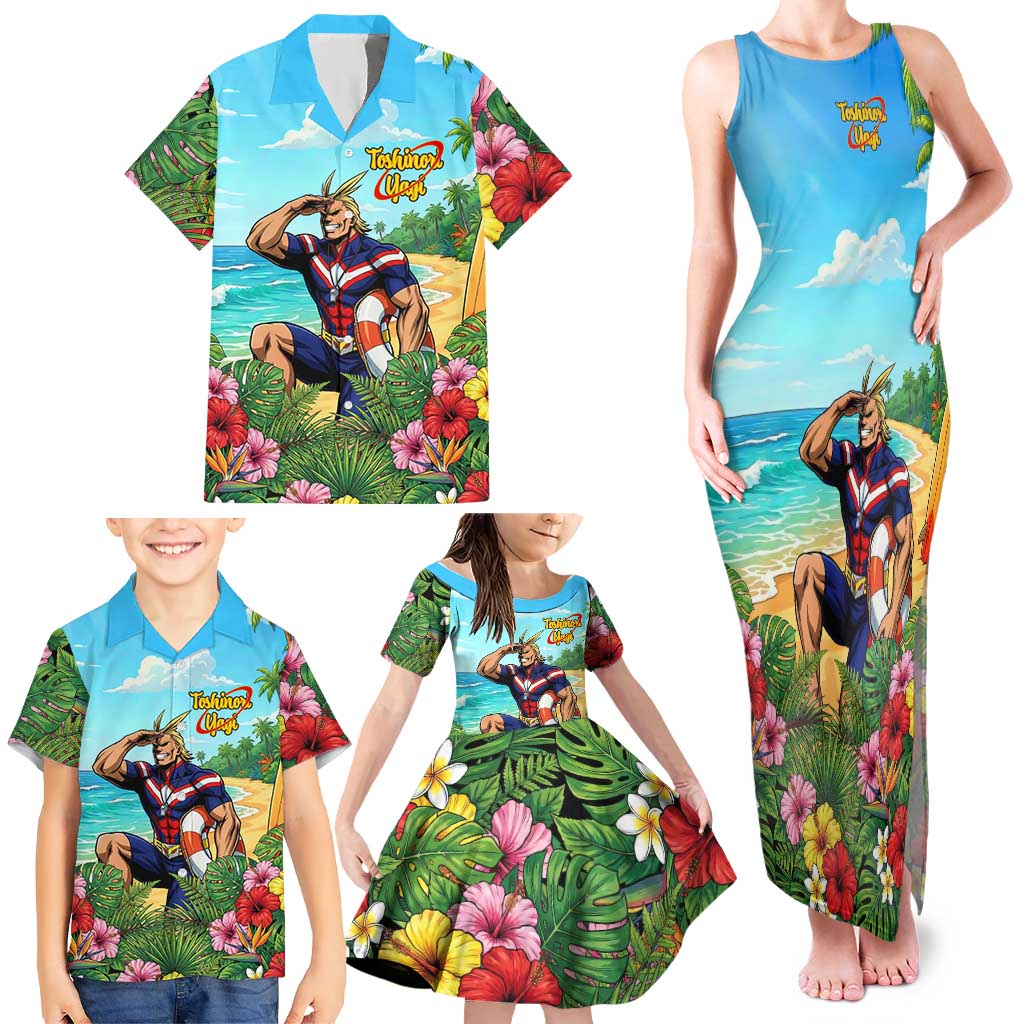 Toshinori Yagi Summer Chill Family Matching Tank Maxi Dress and Hawaiian Shirt Heroic Tropical Anime Art