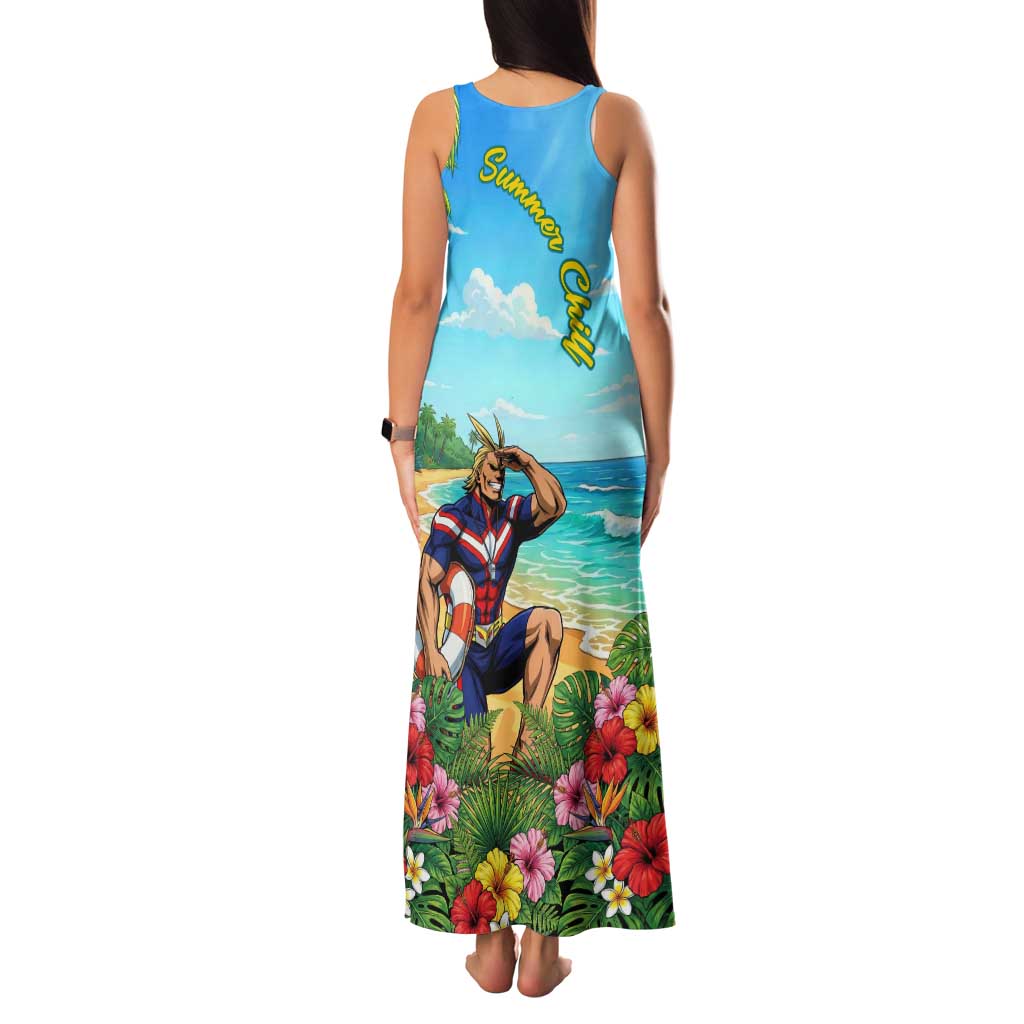 Toshinori Yagi Summer Chill Family Matching Tank Maxi Dress and Hawaiian Shirt Heroic Tropical Anime Art