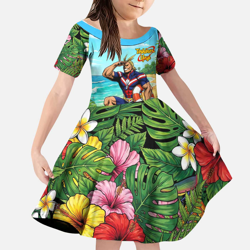 Toshinori Yagi Summer Chill Kid Short Sleeve Dress Heroic Tropical Anime Art