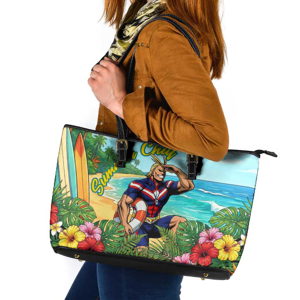 Toshinori Yagi Summer Chill Leather Tote Bag Heroic Tropical Anime Art