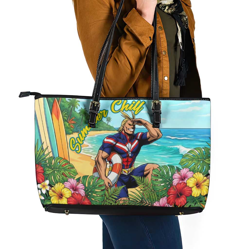 Toshinori Yagi Summer Chill Leather Tote Bag Heroic Tropical Anime Art