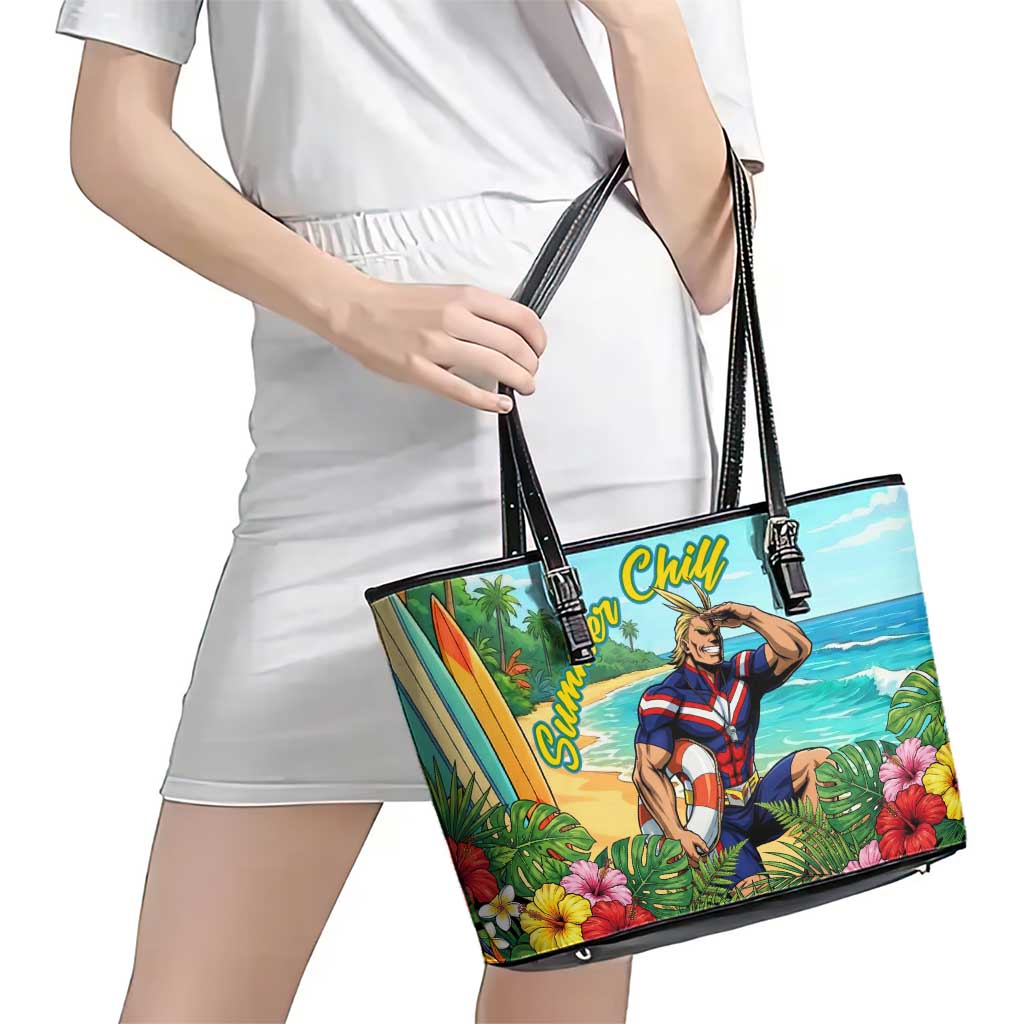 Toshinori Yagi Summer Chill Leather Tote Bag Heroic Tropical Anime Art