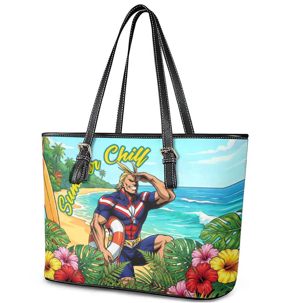Toshinori Yagi Summer Chill Leather Tote Bag Heroic Tropical Anime Art