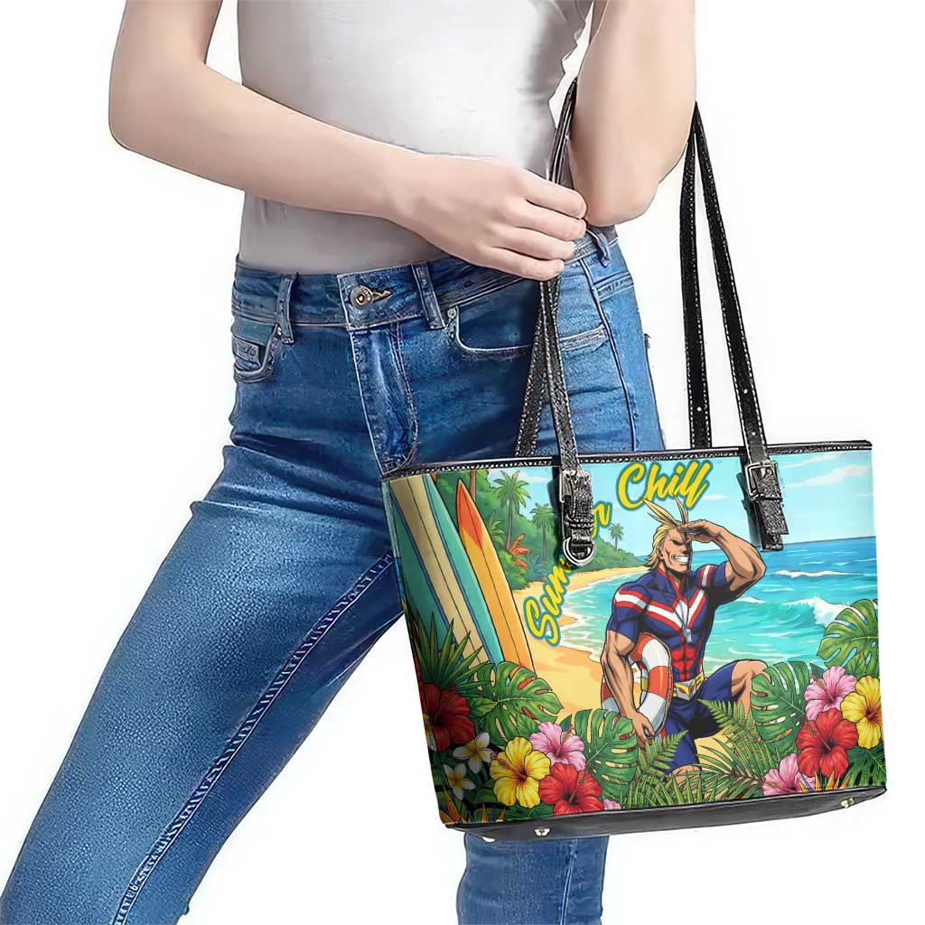 Toshinori Yagi Summer Chill Leather Tote Bag Heroic Tropical Anime Art