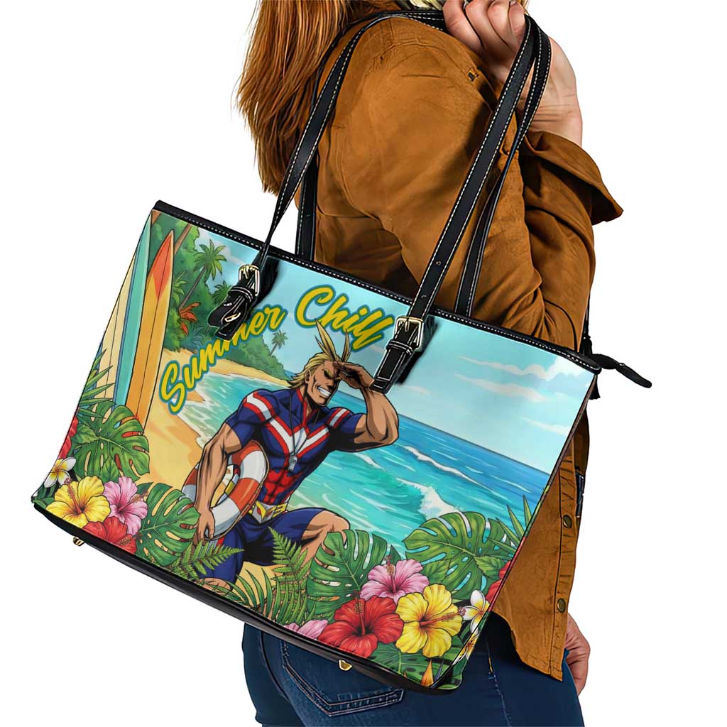 Toshinori Yagi Summer Chill Leather Tote Bag Heroic Tropical Anime Art