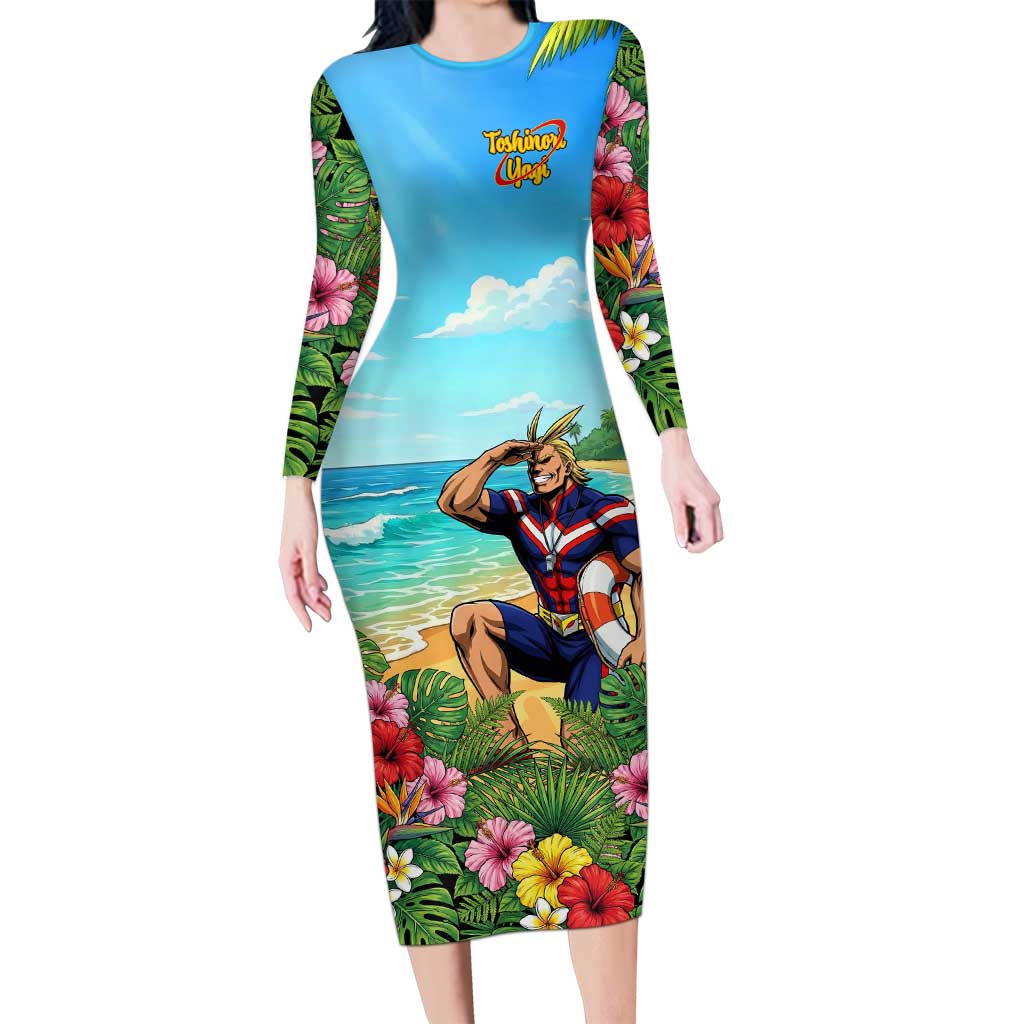 Toshinori Yagi Summer Chill Long Sleeve Bodycon Dress Heroic Tropical Anime Art