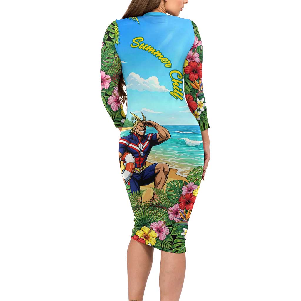 Toshinori Yagi Summer Chill Long Sleeve Bodycon Dress Heroic Tropical Anime Art