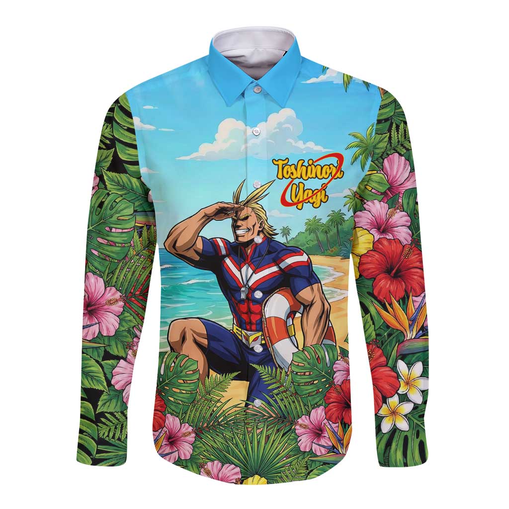 Toshinori Yagi Summer Chill Long Sleeve Button Shirt Heroic Tropical Anime Art