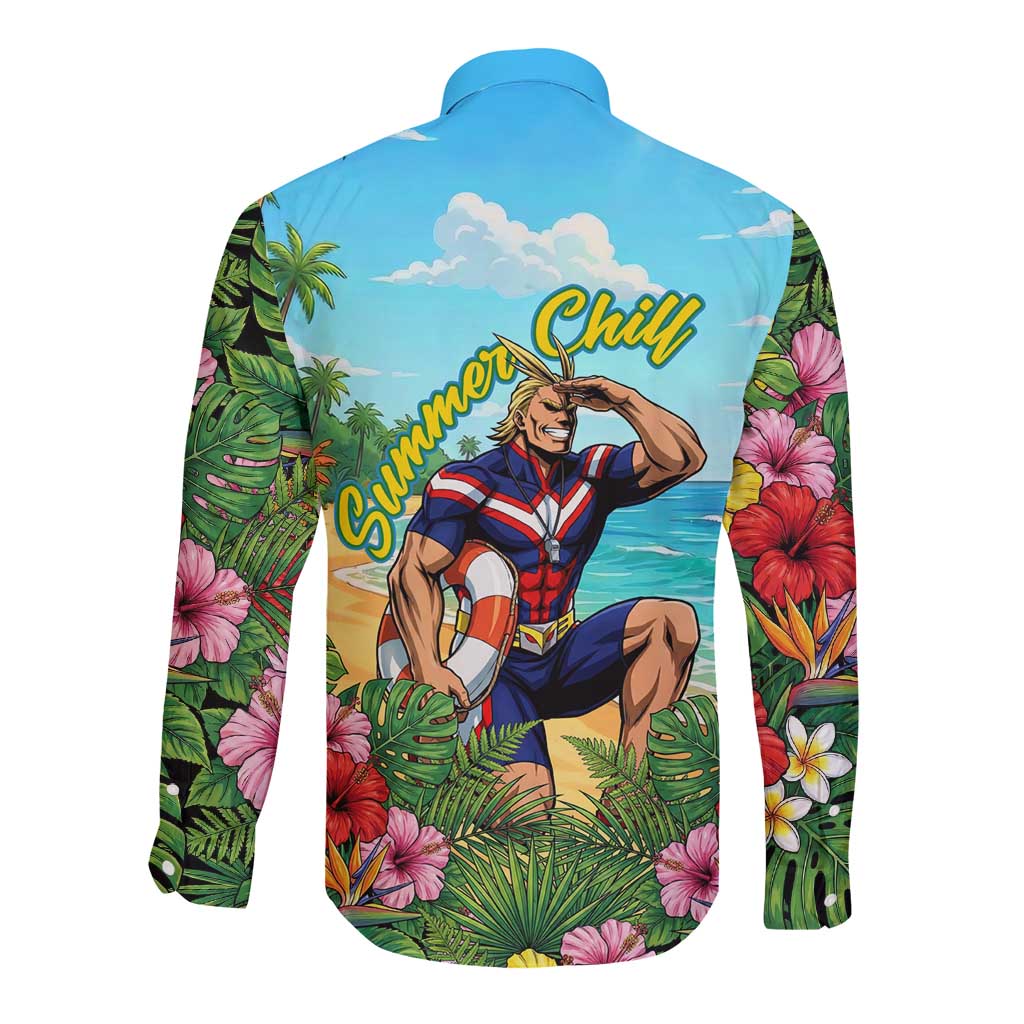Toshinori Yagi Summer Chill Long Sleeve Button Shirt Heroic Tropical Anime Art