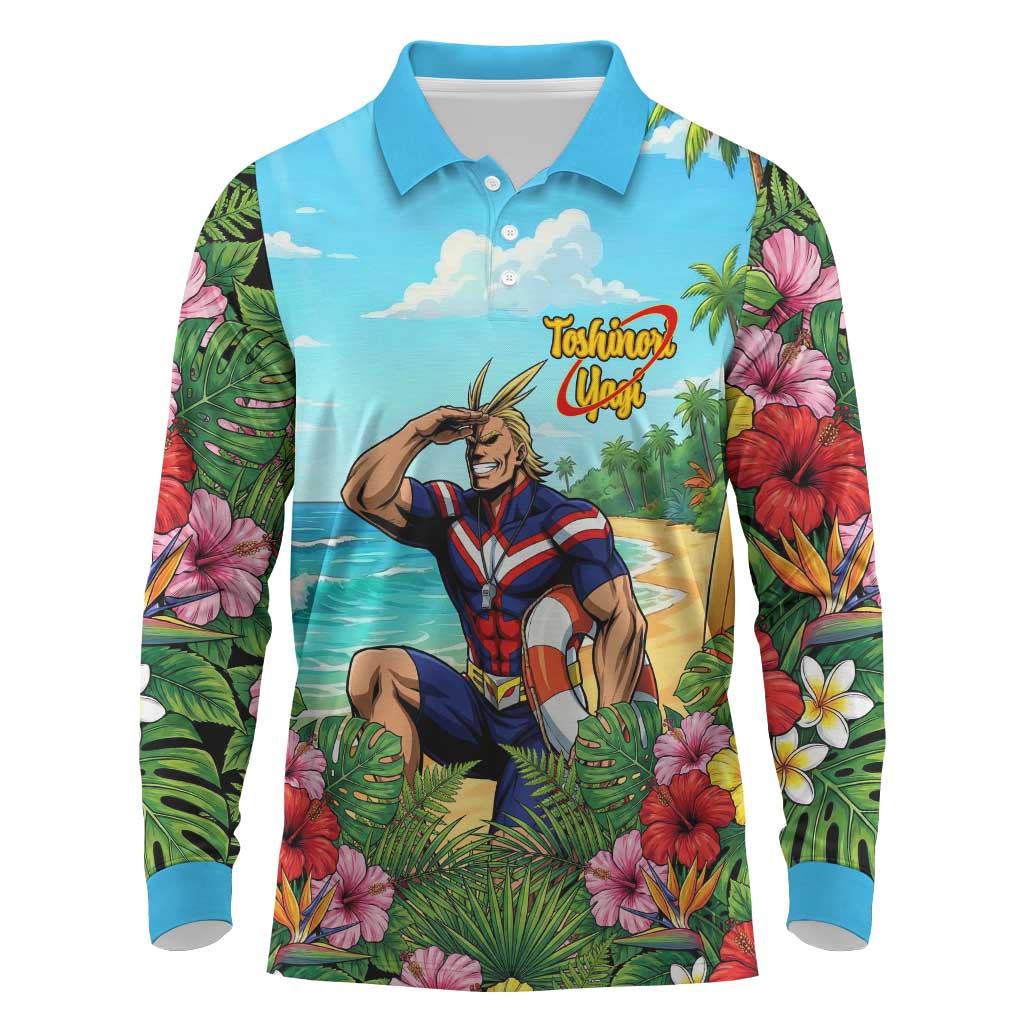 Toshinori Yagi Summer Chill Long Sleeve Polo Shirt Heroic Tropical Anime Art