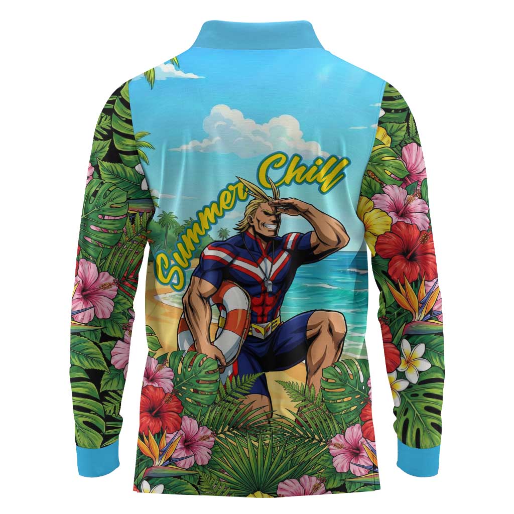 Toshinori Yagi Summer Chill Long Sleeve Polo Shirt Heroic Tropical Anime Art