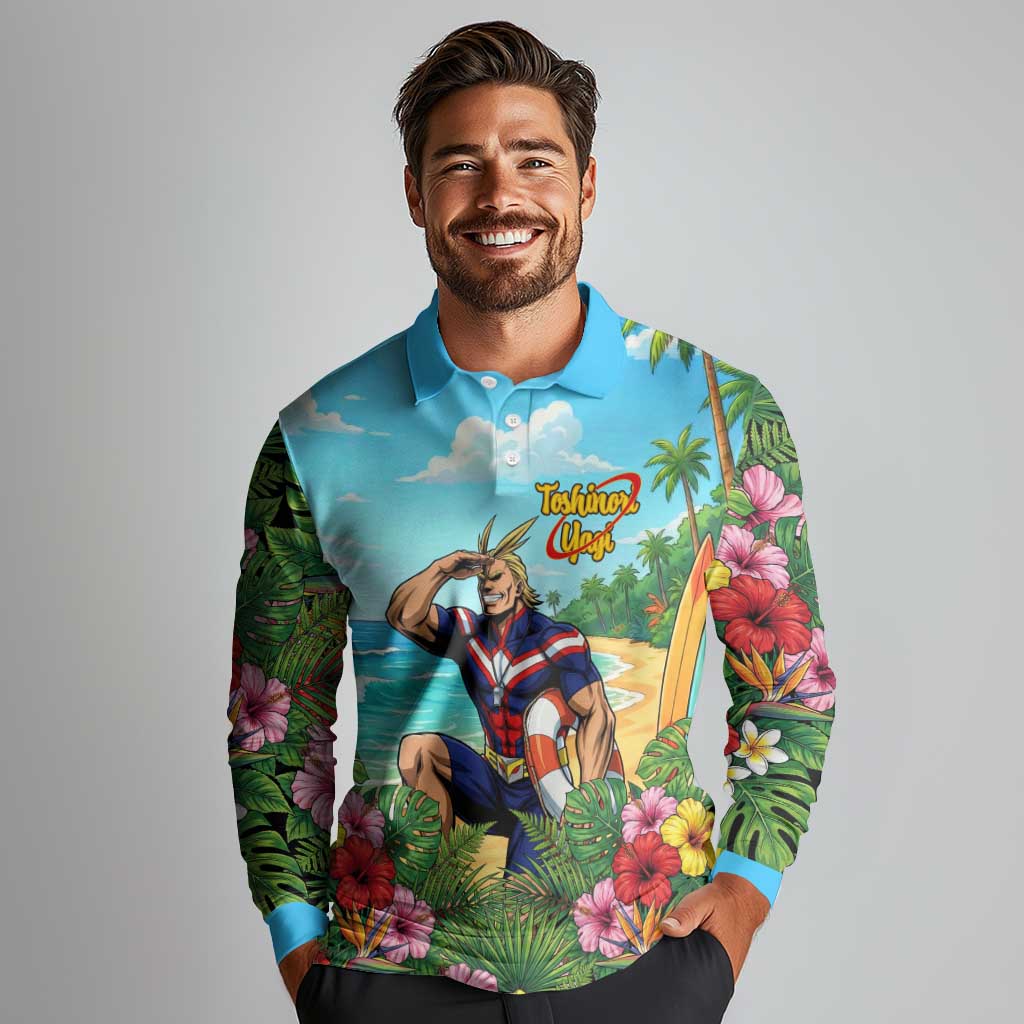 Toshinori Yagi Summer Chill Long Sleeve Polo Shirt Heroic Tropical Anime Art