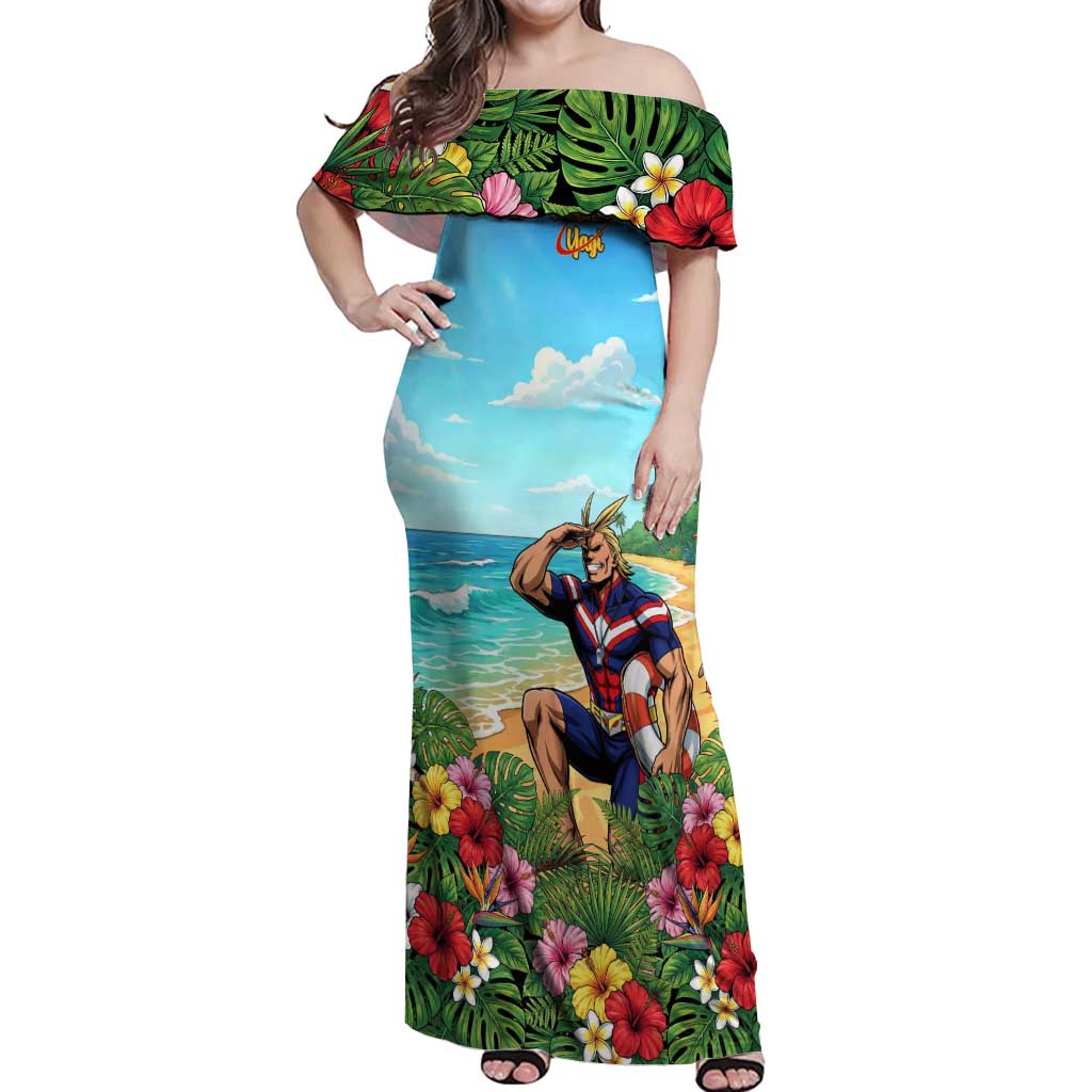 Toshinori Yagi Summer Chill Off Shoulder Maxi Dress Heroic Tropical Anime Art