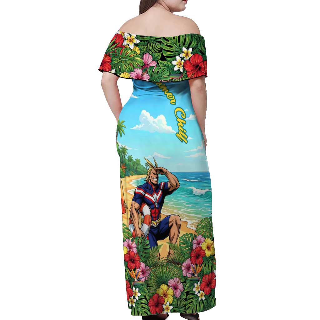 Toshinori Yagi Summer Chill Off Shoulder Maxi Dress Heroic Tropical Anime Art