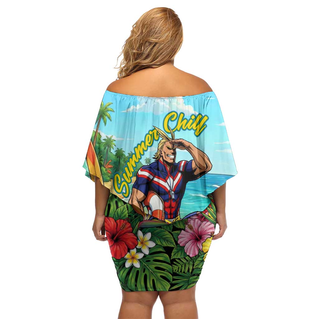 Toshinori Yagi Summer Chill Off Shoulder Short Dress Heroic Tropical Anime Art