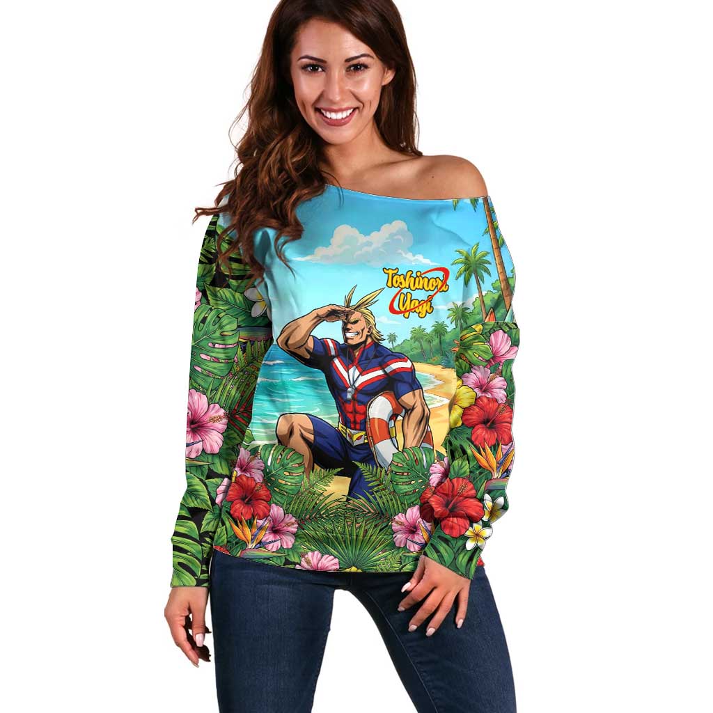 Toshinori Yagi Summer Chill Off Shoulder Sweater Heroic Tropical Anime Art
