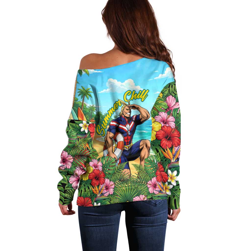 Toshinori Yagi Summer Chill Off Shoulder Sweater Heroic Tropical Anime Art