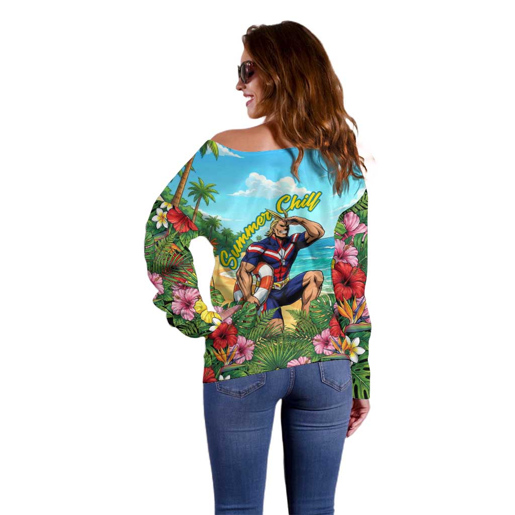 Toshinori Yagi Summer Chill Off Shoulder Sweater Heroic Tropical Anime Art