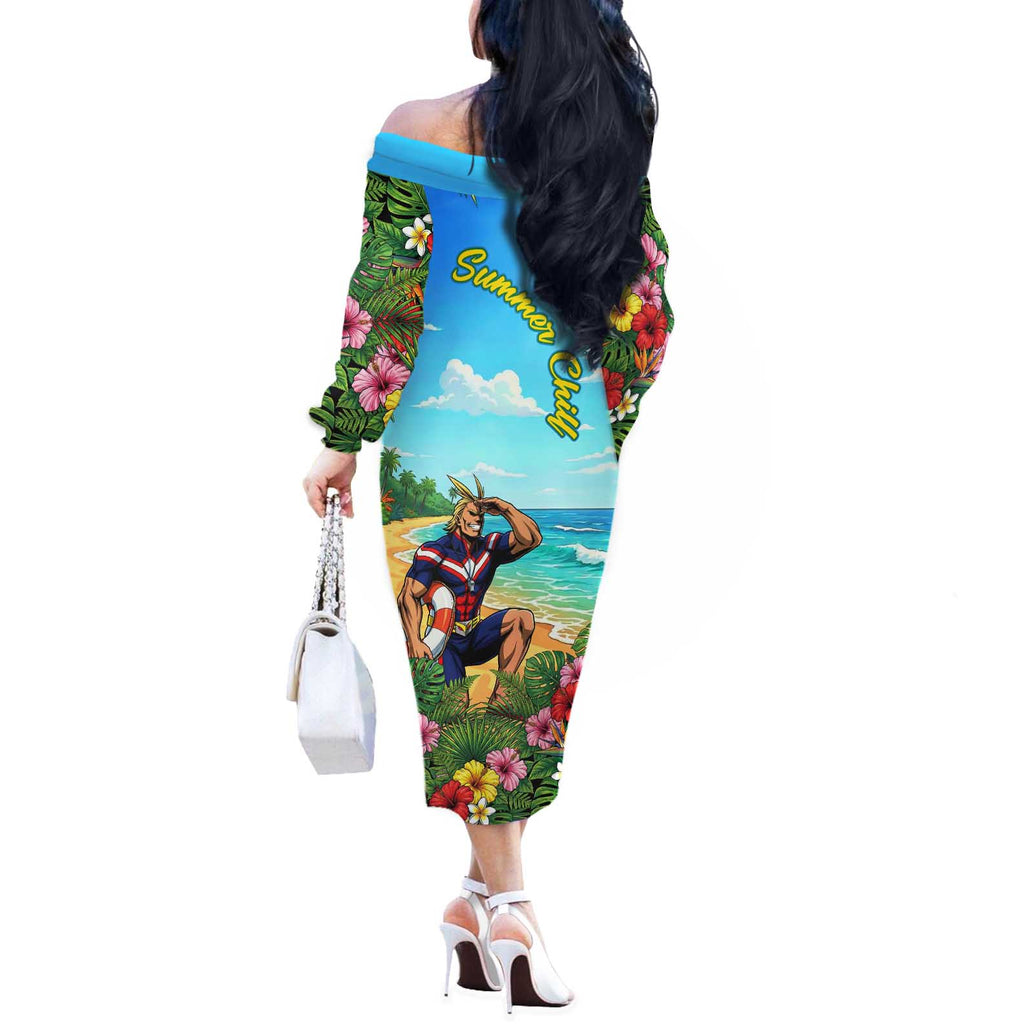 Toshinori Yagi Summer Chill Off The Shoulder Long Sleeve Dress Heroic Tropical Anime Art