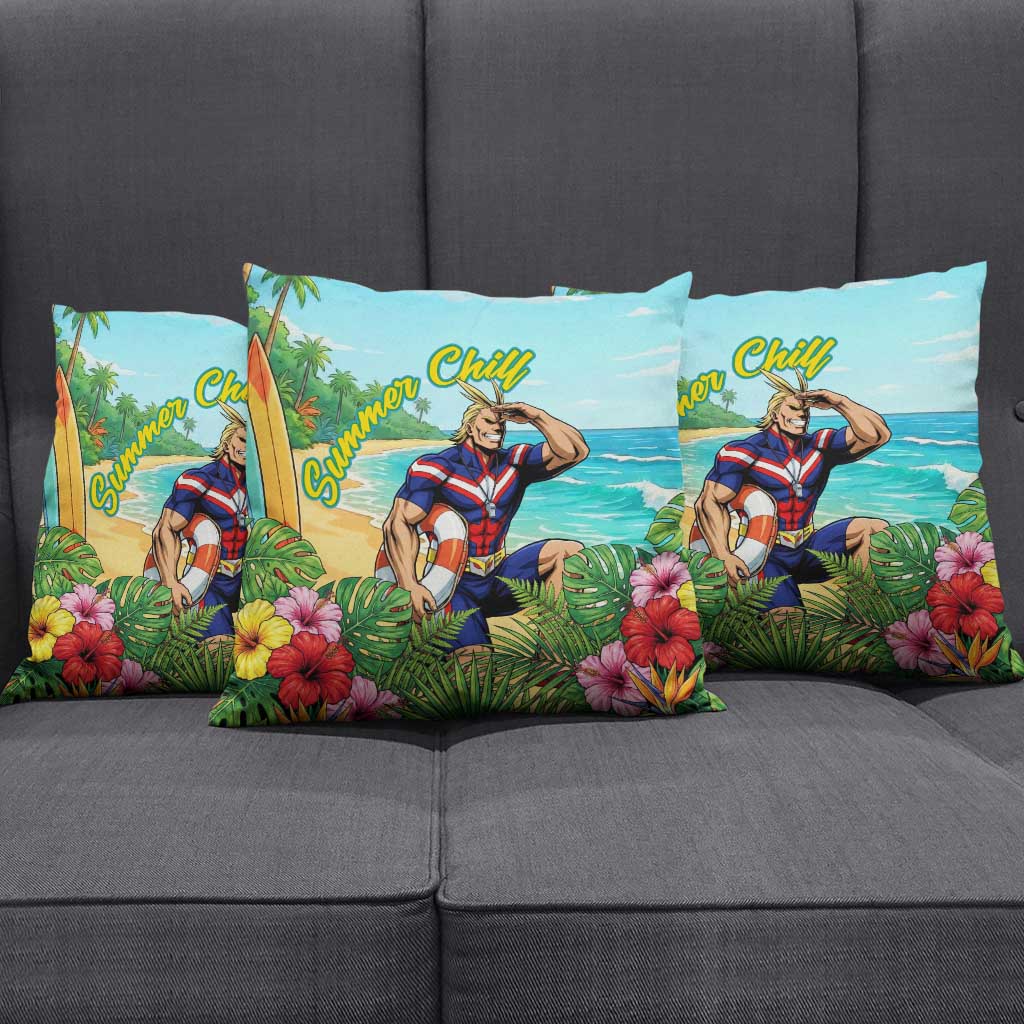 Toshinori Yagi Summer Chill Pillow Cover Heroic Tropical Anime Art