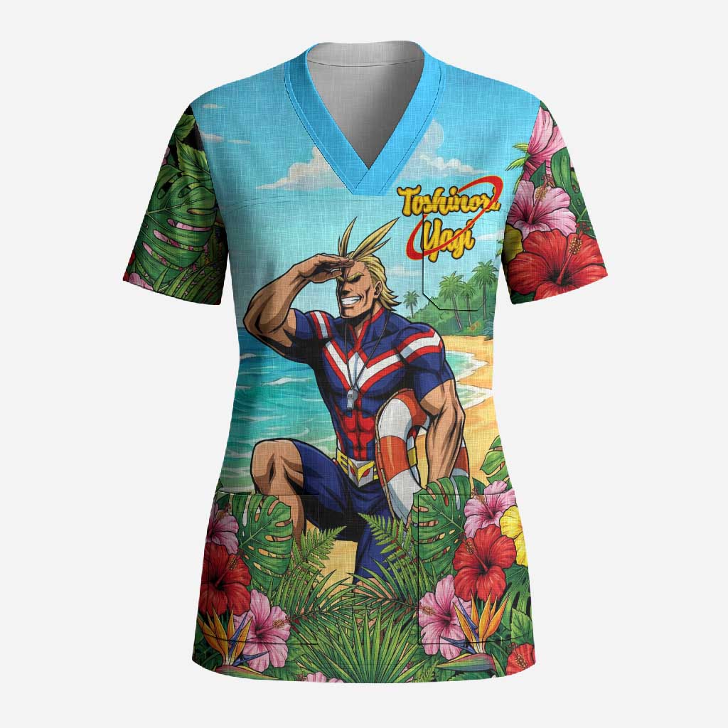 Toshinori Yagi Summer Chill Scrub Top Heroic Tropical Anime Art