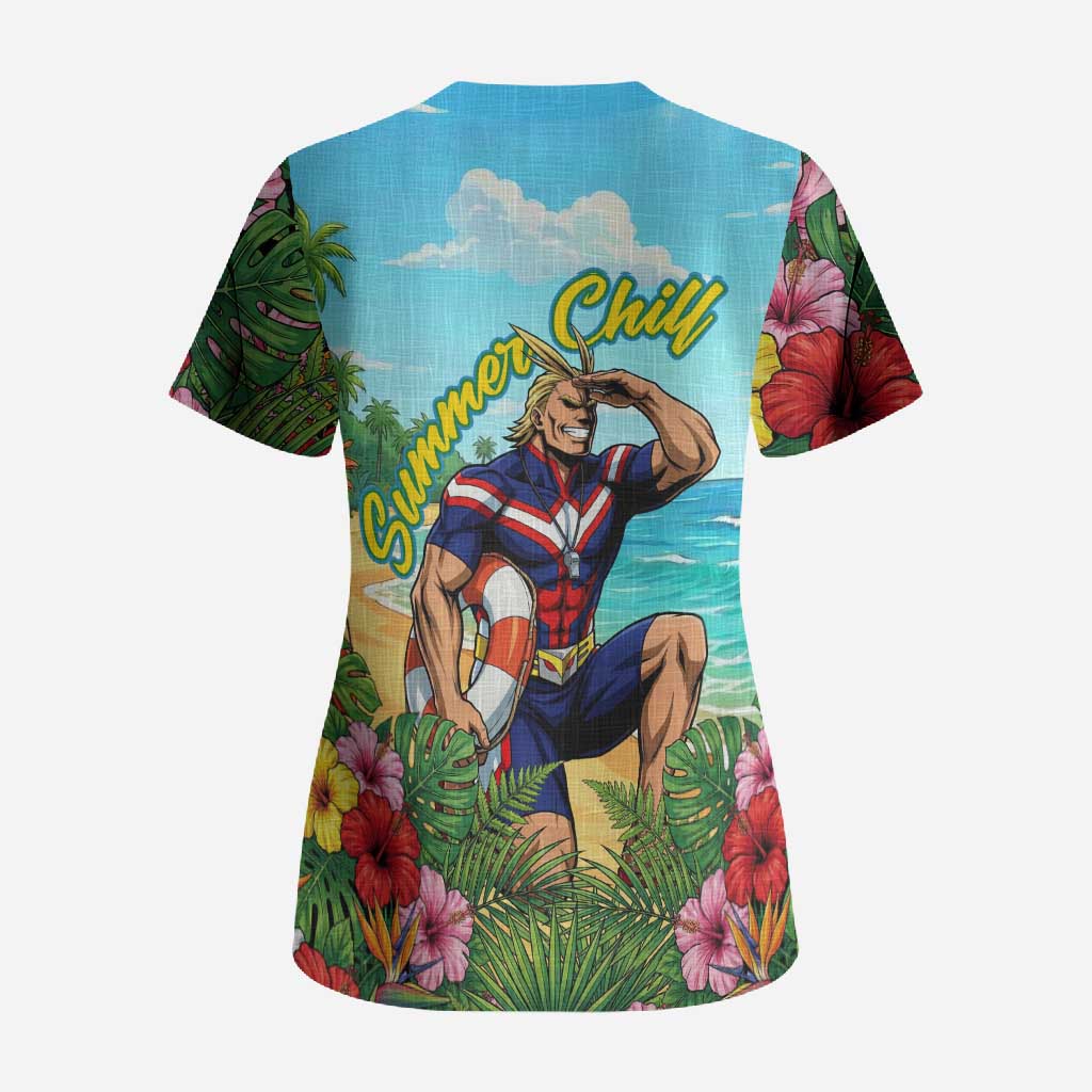 Toshinori Yagi Summer Chill Scrub Top Heroic Tropical Anime Art