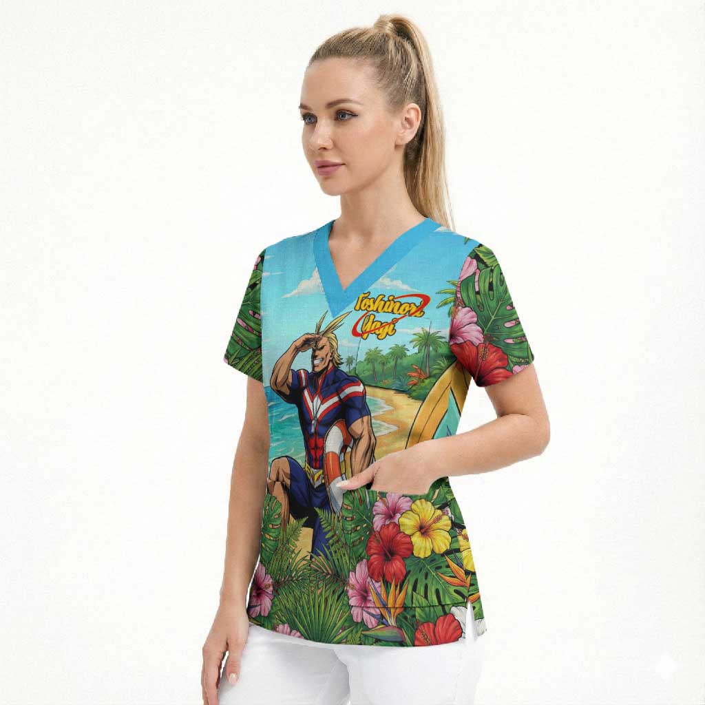 Toshinori Yagi Summer Chill Scrub Top Heroic Tropical Anime Art